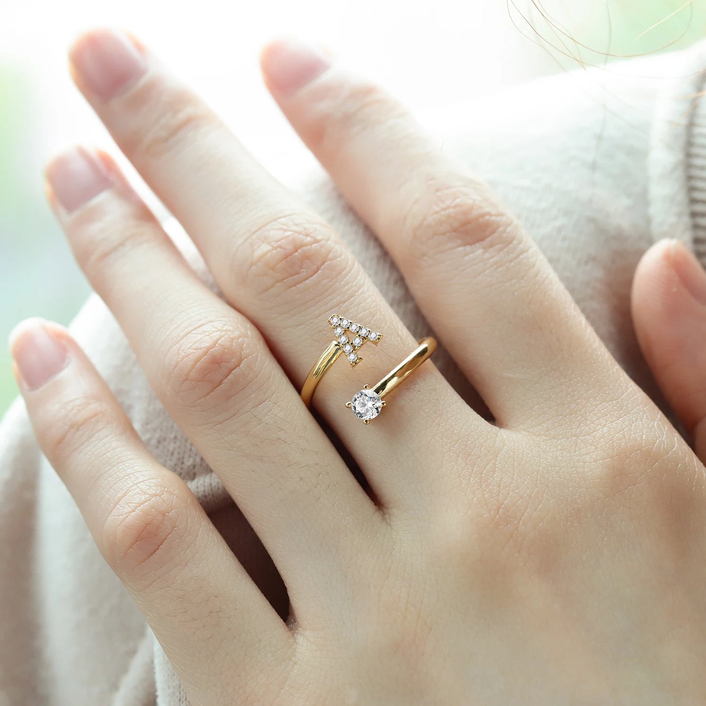 New Design Fashion Pavé CZ Adjustable A-Z26 Initial Letter Ring For Women Simple Elegant Jewelry Friendship Party Gift Wholesale