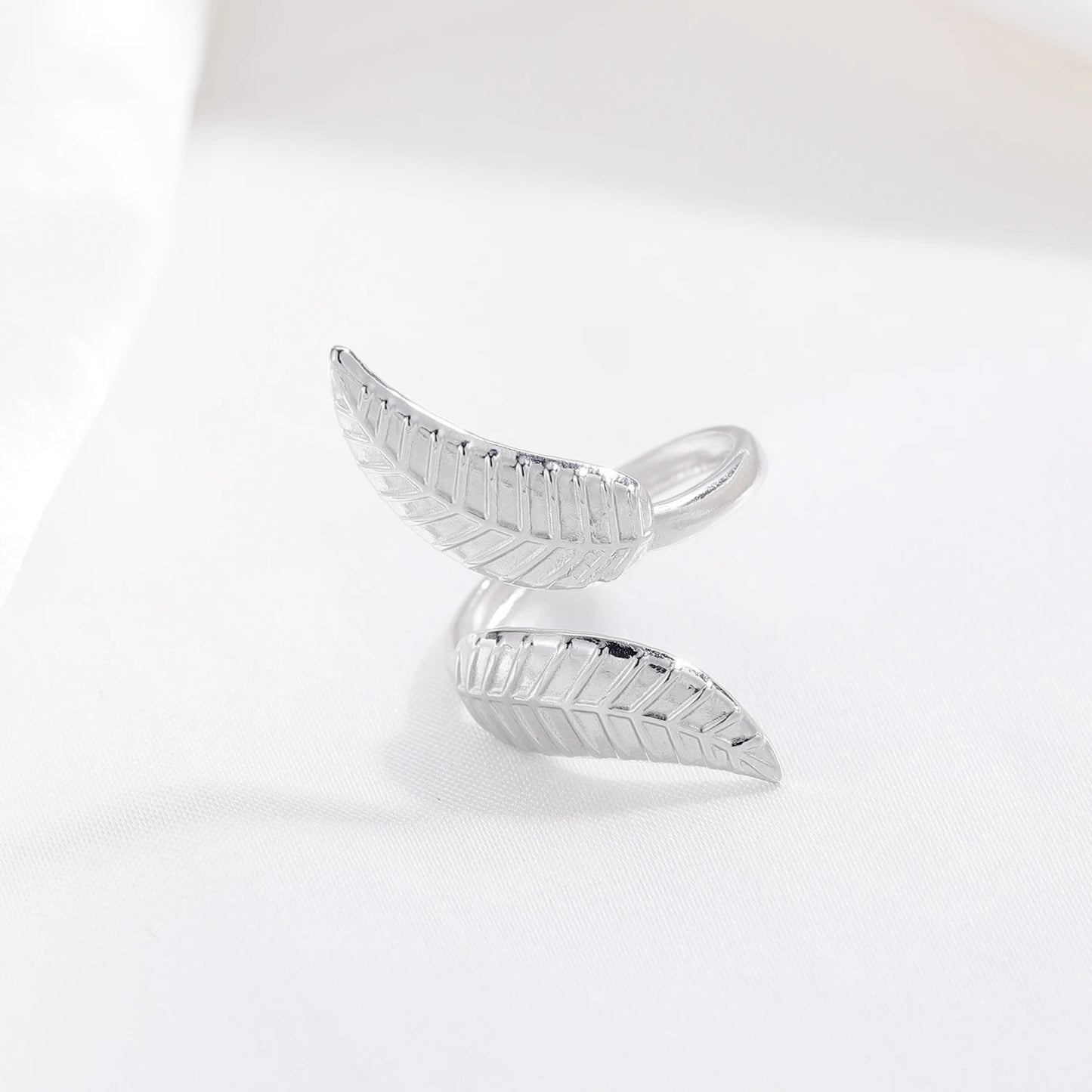 Stainless Steel Olive Leaf Ring Adjustable Sized Leaf Layering Ring Friendship Ring Olive Branch For Women Nature Jewellery